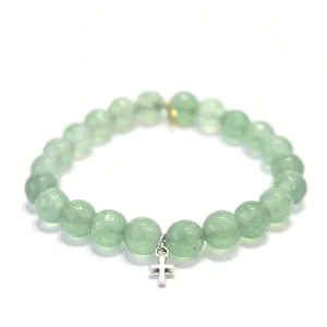 Green Jade Crystal Bracelet | Faceted   Silver Cross