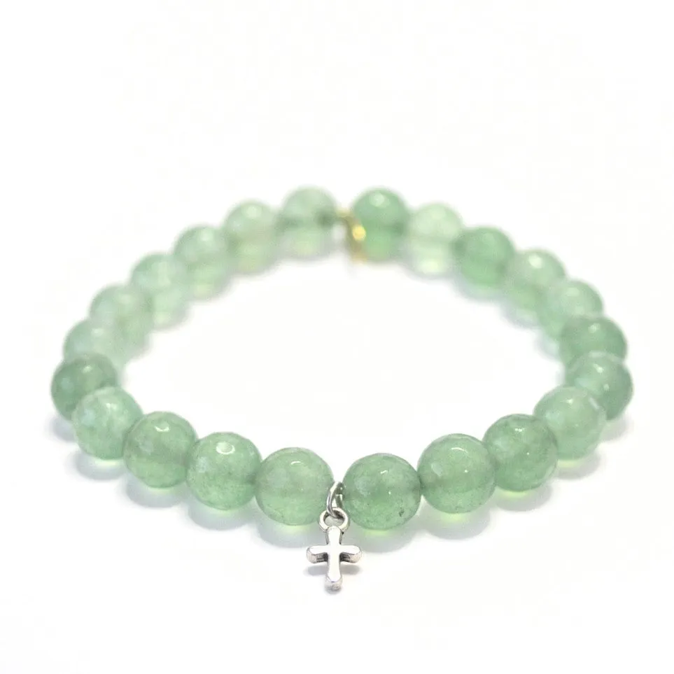 Green Jade Crystal Bracelet | Faceted   Silver Cross