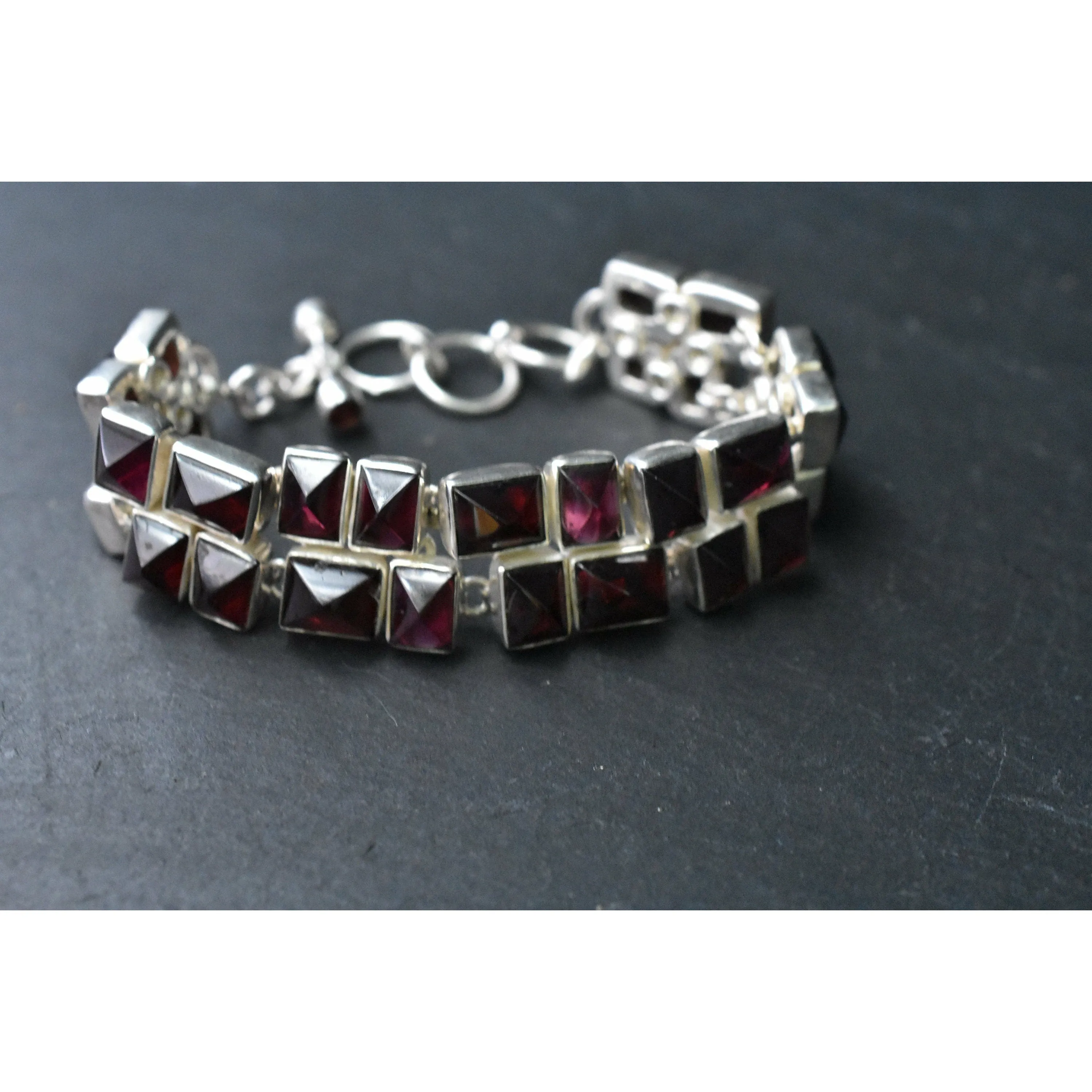 Handmade Unique Garnet Gemstone Silver Sterling 925 Bracelet