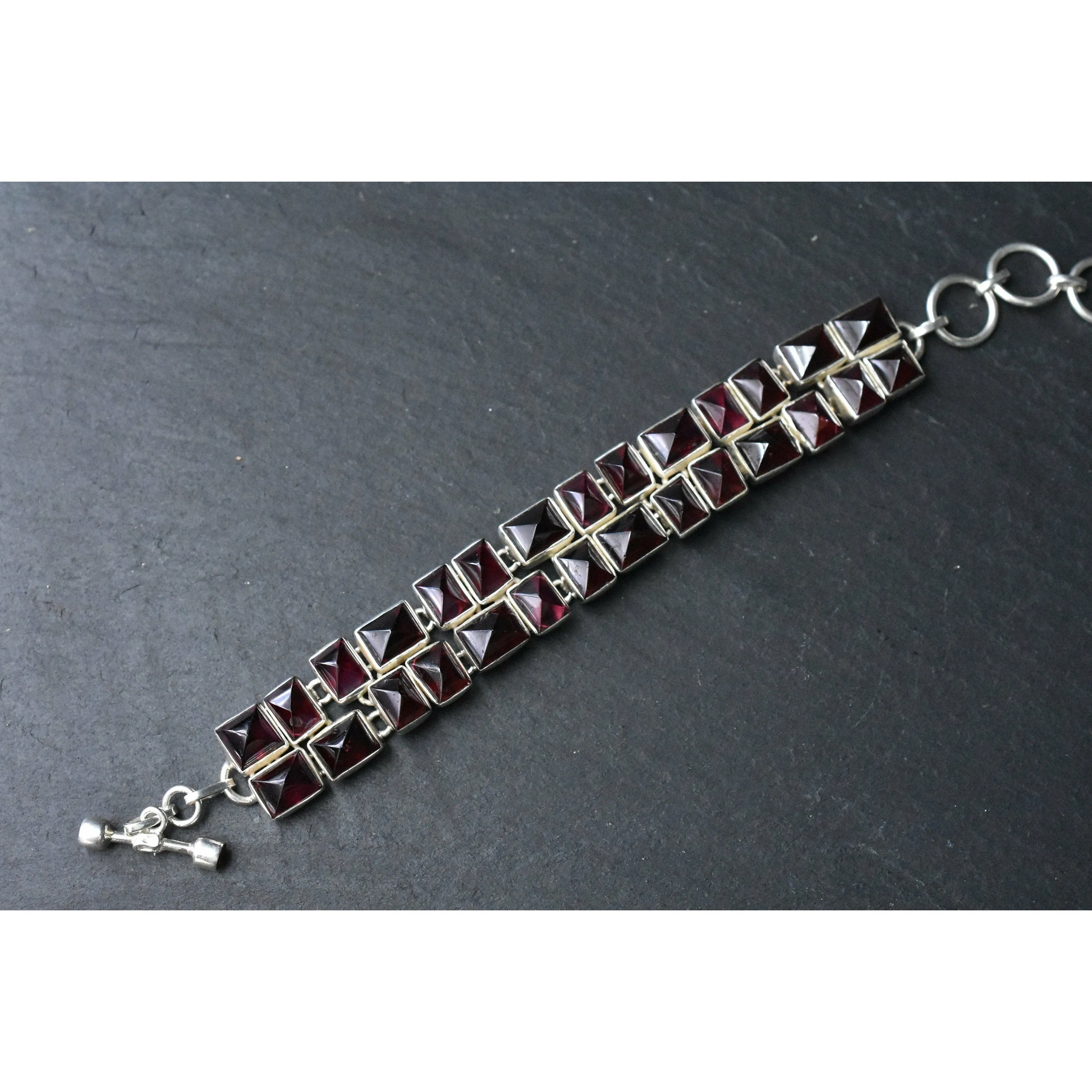 Handmade Unique Garnet Gemstone Silver Sterling 925 Bracelet