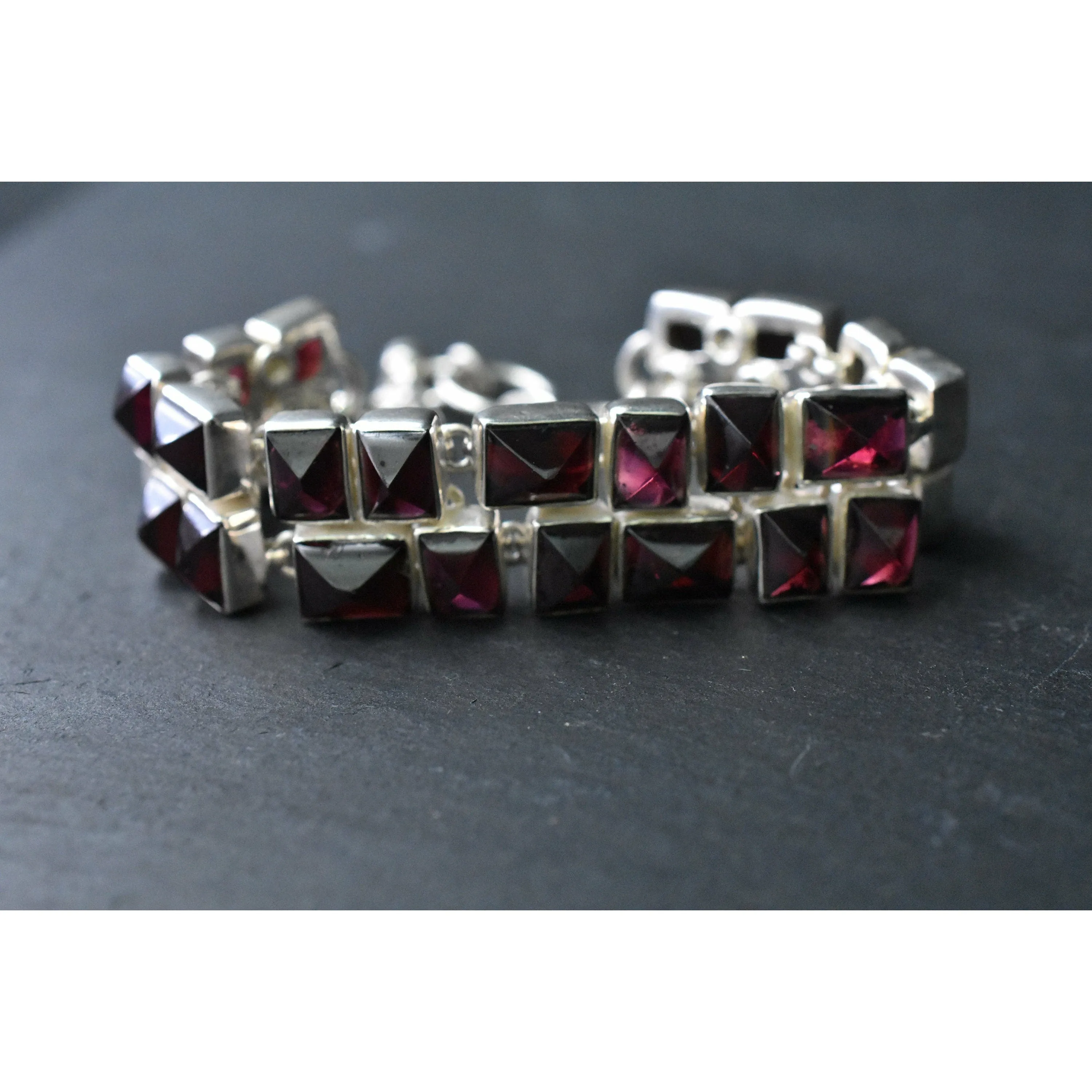 Handmade Unique Garnet Gemstone Silver Sterling 925 Bracelet