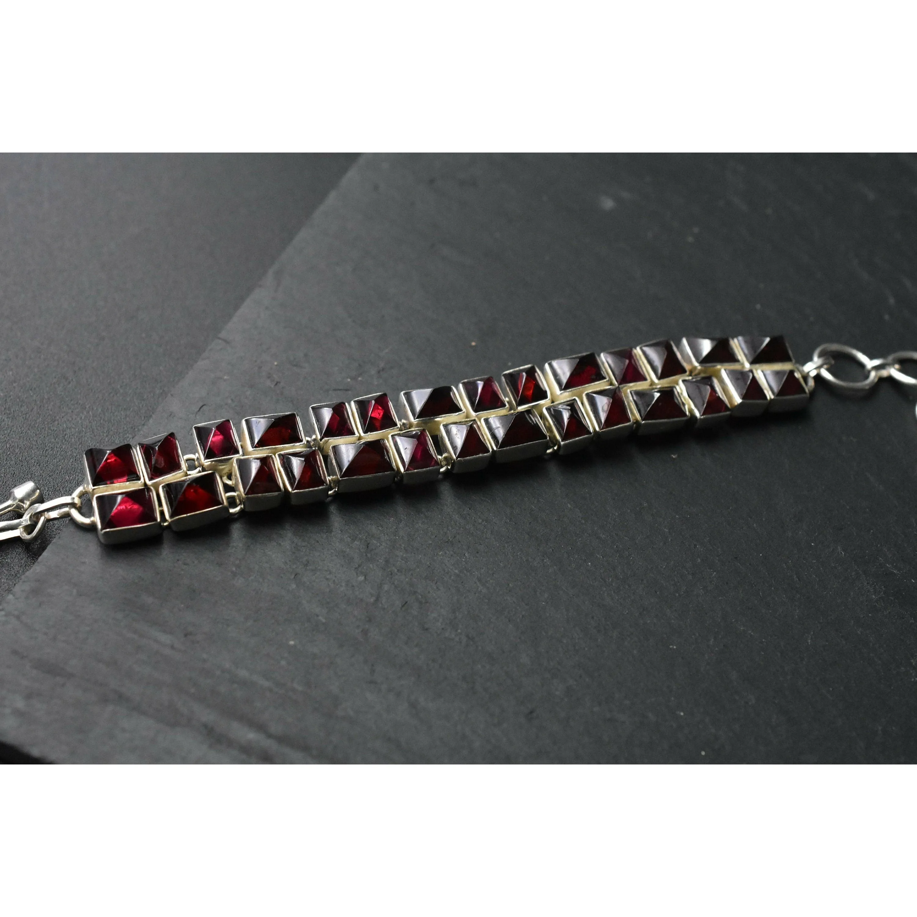 Handmade Unique Garnet Gemstone Silver Sterling 925 Bracelet