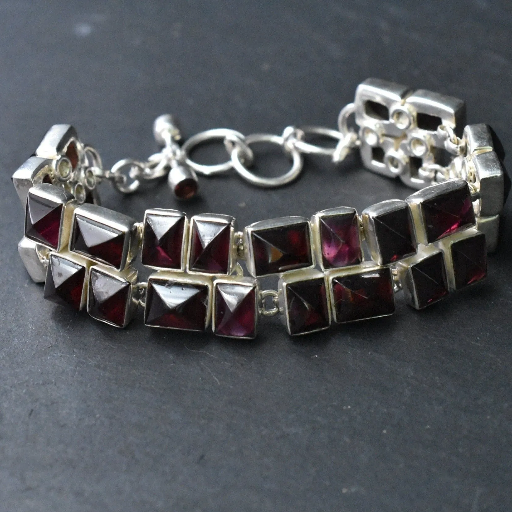 Handmade Unique Garnet Gemstone Silver Sterling 925 Bracelet
