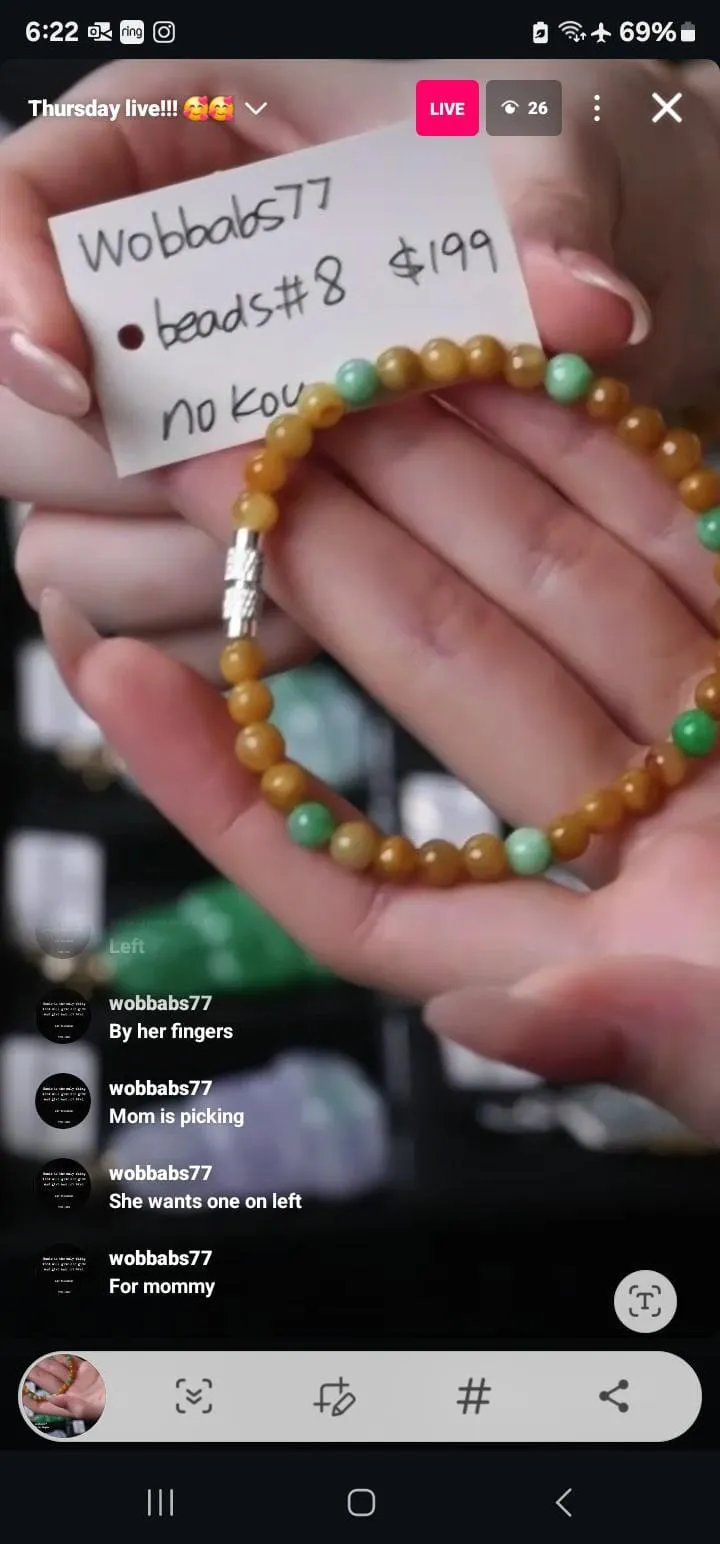 IG Live "Natural Burmese Jadeite Jade Yellow Beaded Bracelet and Lavender Ring" (Live Pick) (11/21/24)