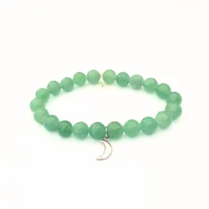 Jade Crystal Bracelet | Silver Crescent Moon