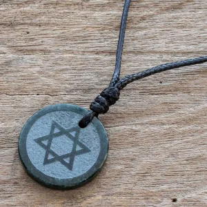 Jade Star of David Pendant on Black Leather Cord Necklace - Magen David | NOVICA