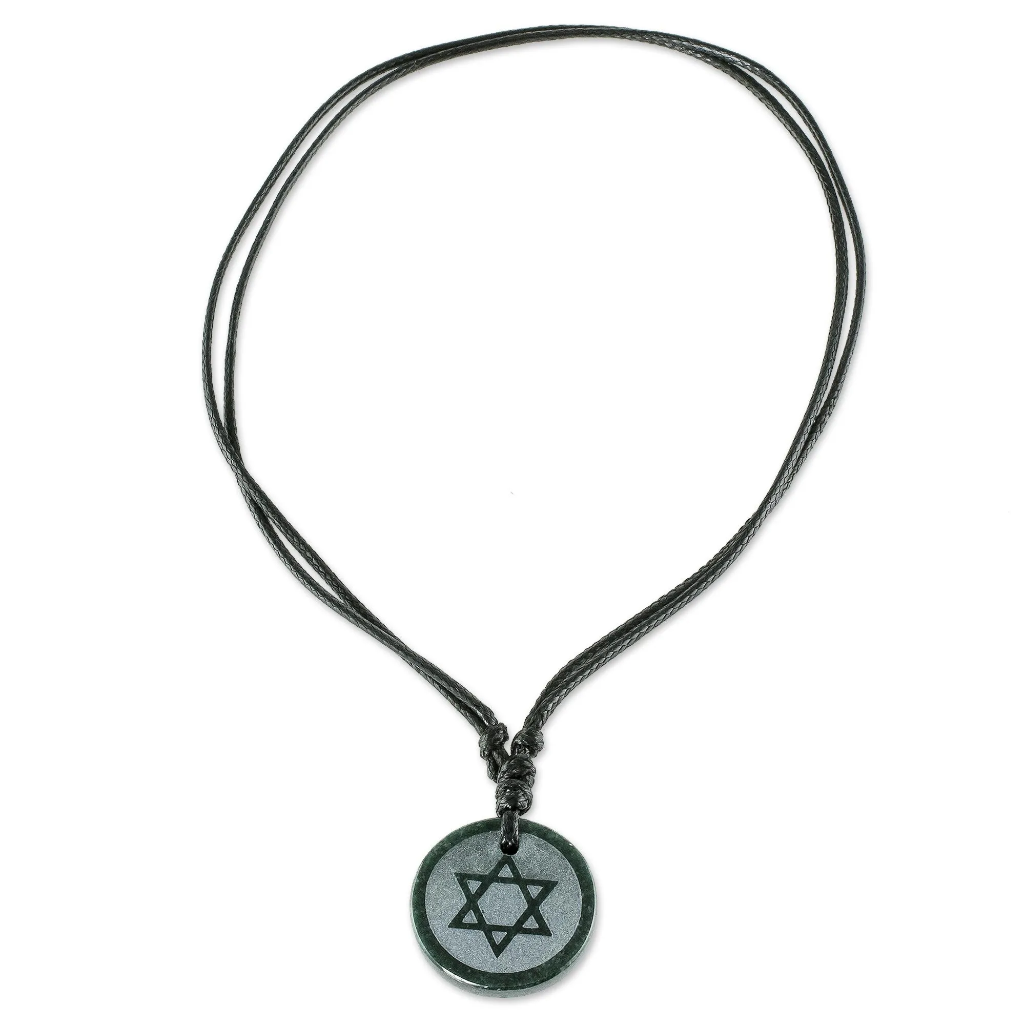 Jade Star of David Pendant on Black Leather Cord Necklace - Magen David | NOVICA