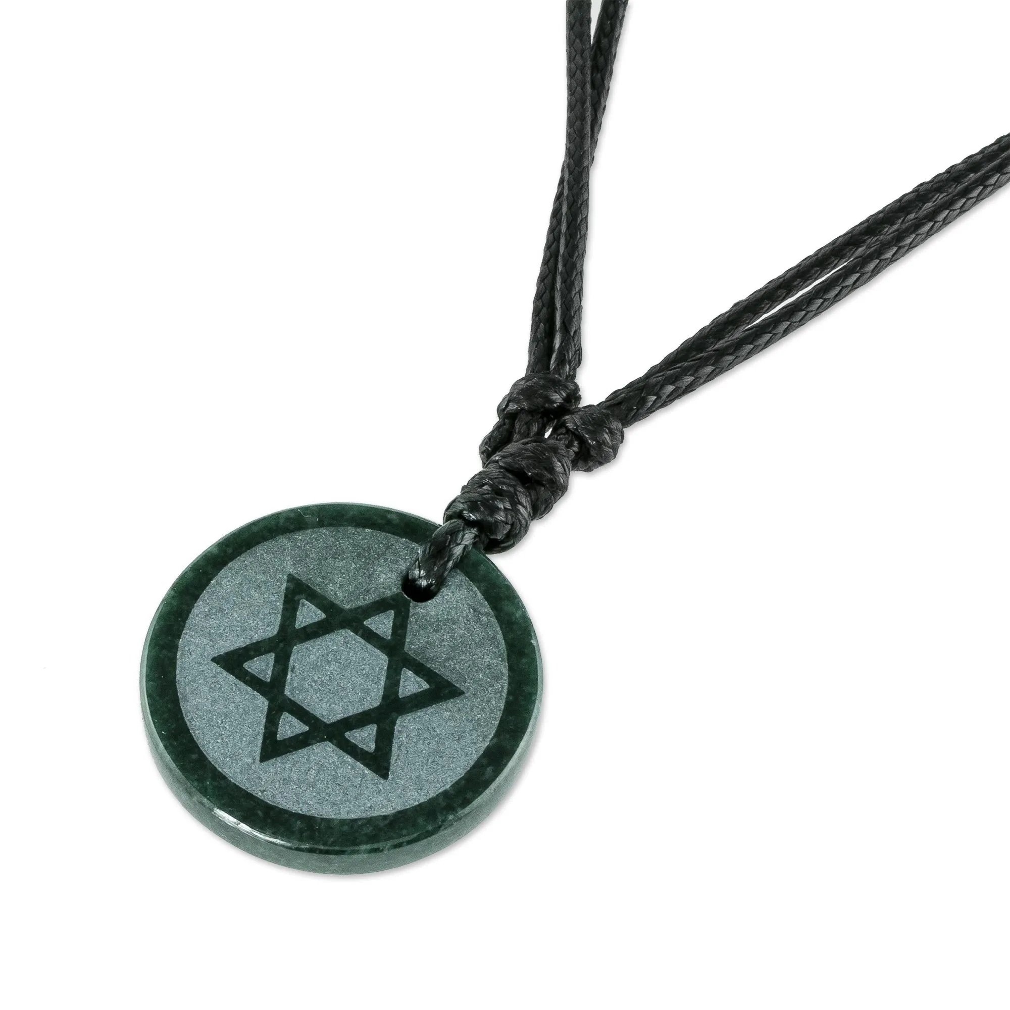Jade Star of David Pendant on Black Leather Cord Necklace - Magen David | NOVICA