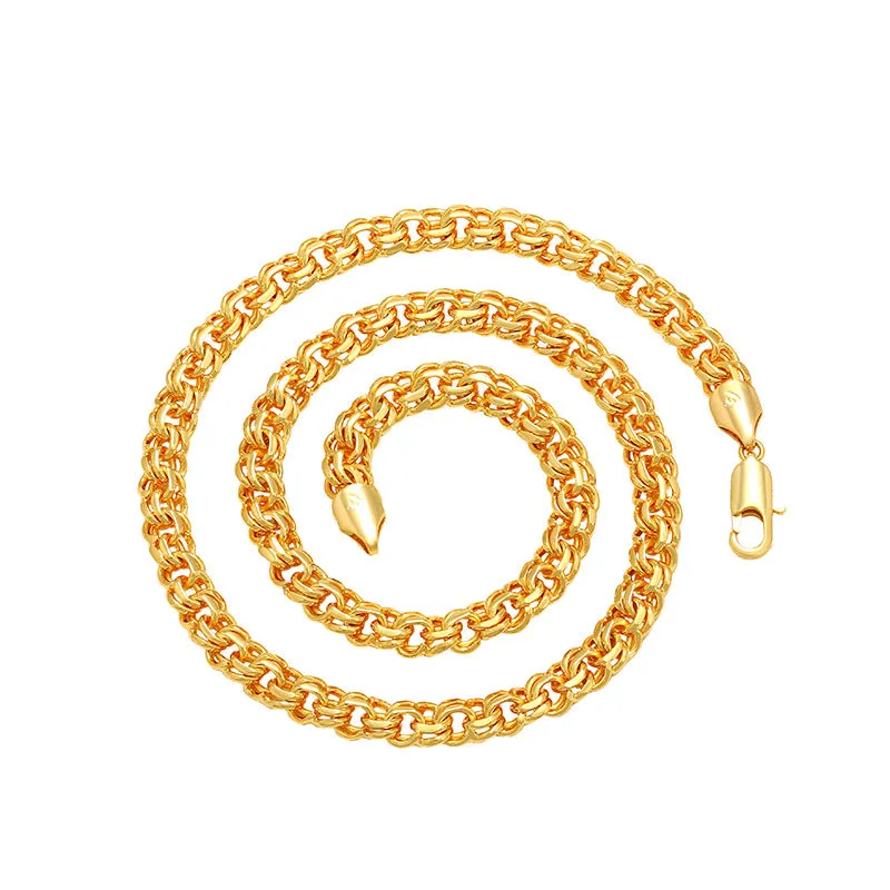 Jewelry European and American cross-border fashion thick necklace plated 24K gold alloy gold plated men's necklace