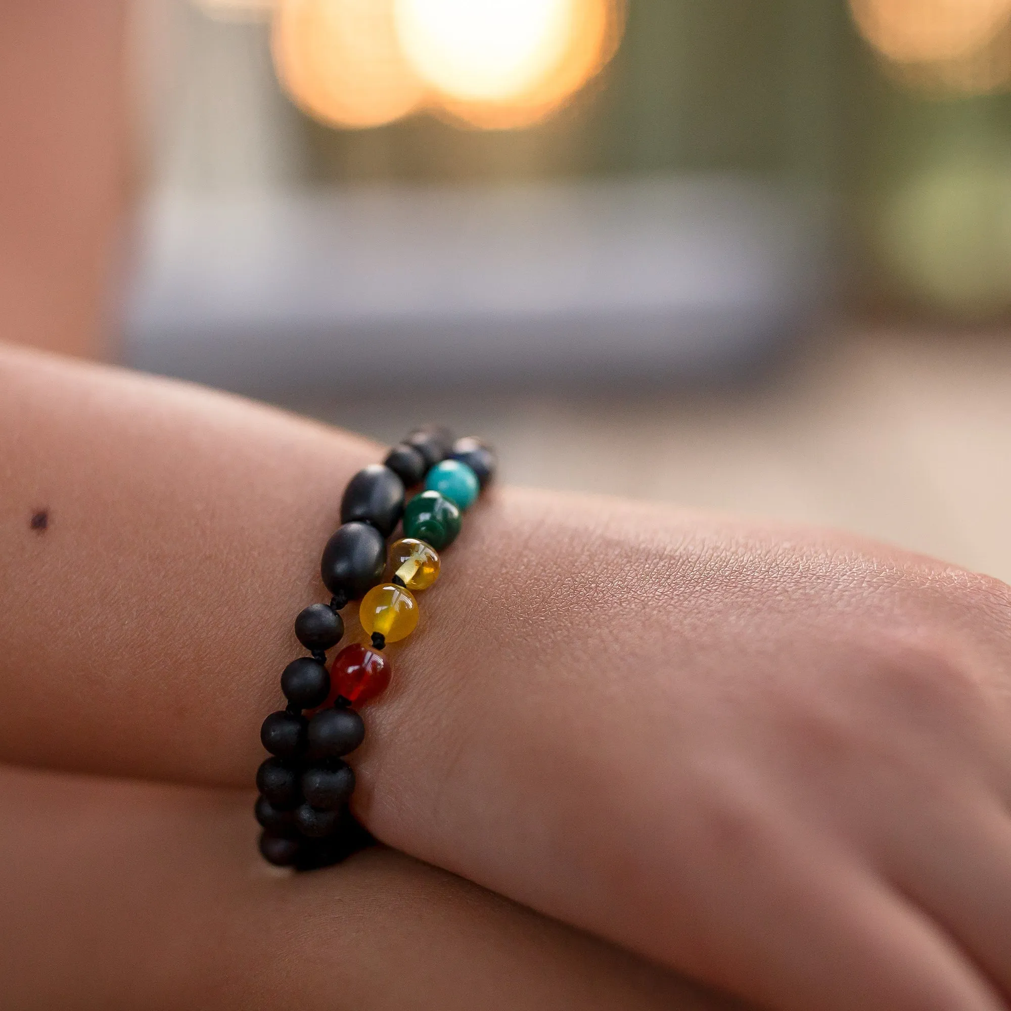 Kids | Rainbow Chakra   Raw Cherry Amber Bracelet