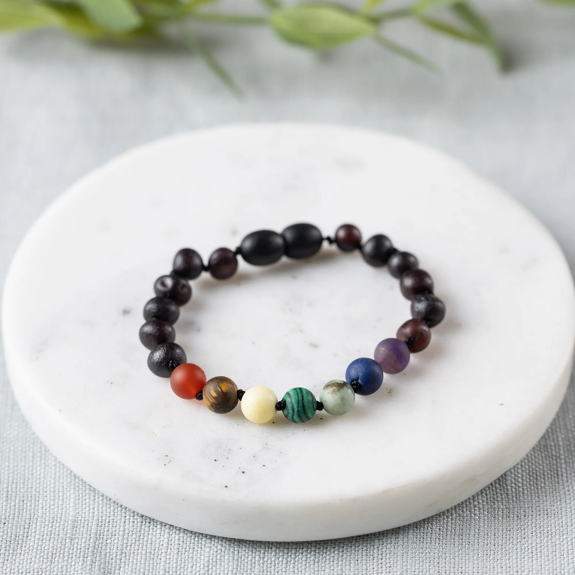 Kids | Rainbow Chakra   Raw Cherry Amber Bracelet