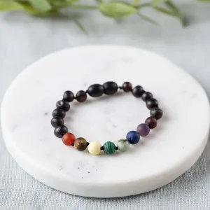 Kids | Rainbow Chakra   Raw Cherry Amber Bracelet