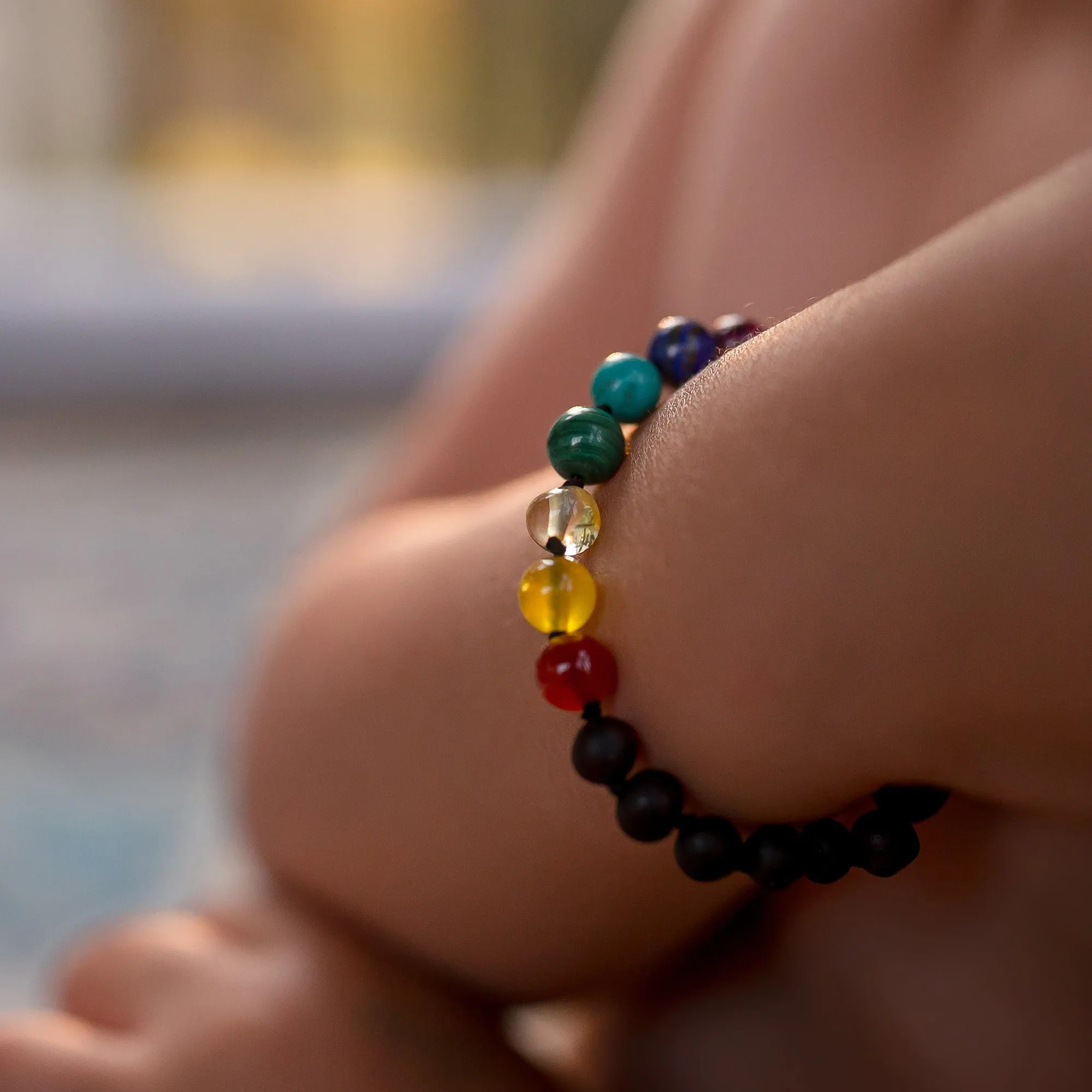 Kids | Rainbow Chakra   Raw Cherry Amber Bracelet