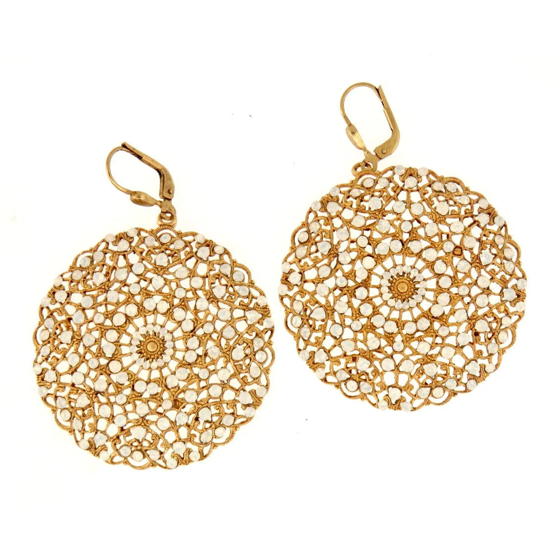 La Vie Parisienne French Lace Crystal Earrings - White Opal