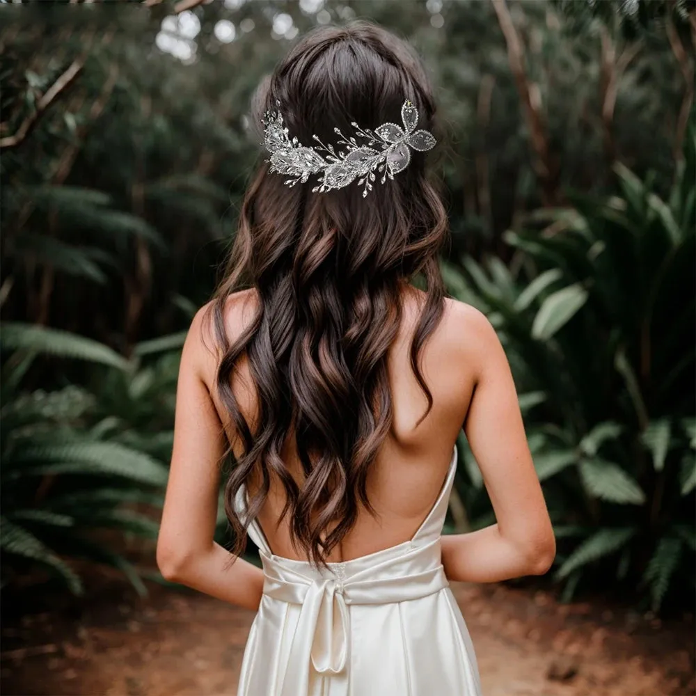 Lace Leaf Bridal Wedding Head Piece Crystal Jewellery Hair Accessories