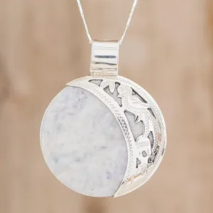 Large Maya Eclipse Lilac and Black Jade Silver Necklace - Lilac Quetzal Eclipse | NOVICA