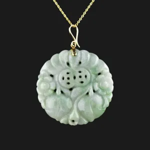 Large Vintage 14K Gold Carved Jade Pendant Necklace