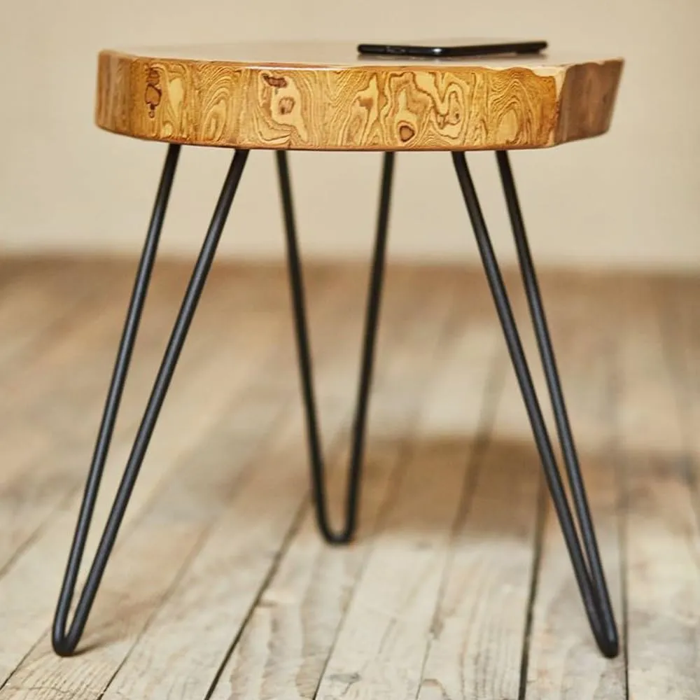Latest Handcrafts Antique Wooden Round End Table | Sofa Side Table Coffee Table | Rustic Tree Slice 3 Legs | 14 x 14 x 18 inches | Perfect Home and Office Decor Piece