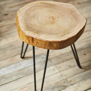 Latest Handcrafts Antique Wooden Round End Table | Sofa Side Table Coffee Table | Rustic Tree Slice 3 Legs | 14 x 14 x 18 inches | Perfect Home and Office Decor Piece