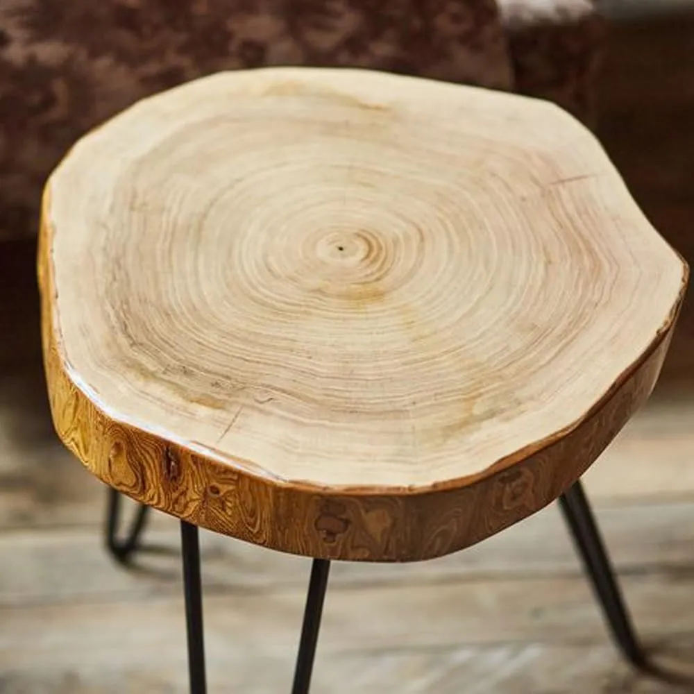 Latest Handcrafts Antique Wooden Round End Table | Sofa Side Table Coffee Table | Rustic Tree Slice 3 Legs | 14 x 14 x 18 inches | Perfect Home and Office Decor Piece