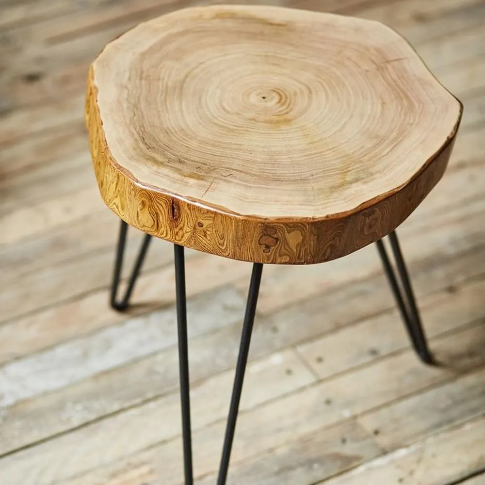 Latest Handcrafts Antique Wooden Round End Table | Sofa Side Table Coffee Table | Rustic Tree Slice 3 Legs | 14 x 14 x 18 inches | Perfect Home and Office Decor Piece