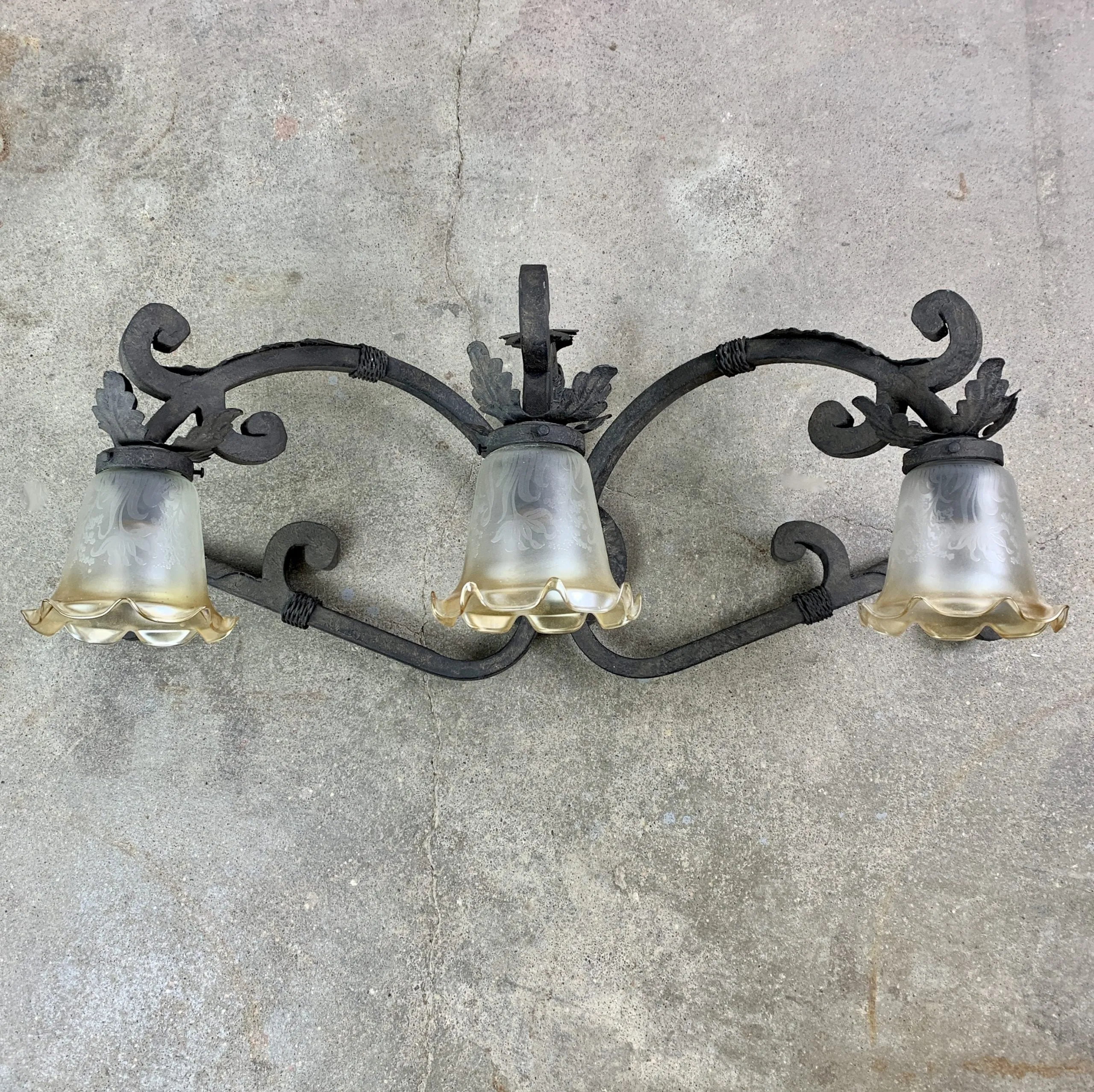 Laura Lee Designs Wall Light Sconce, Iron with 3 Glass Shades