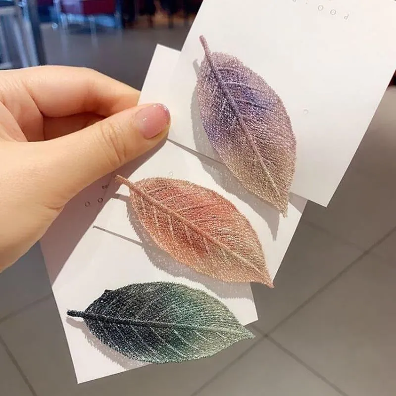 Leaf Shape Handmade Gradient Barrette Snap Hair Clips
