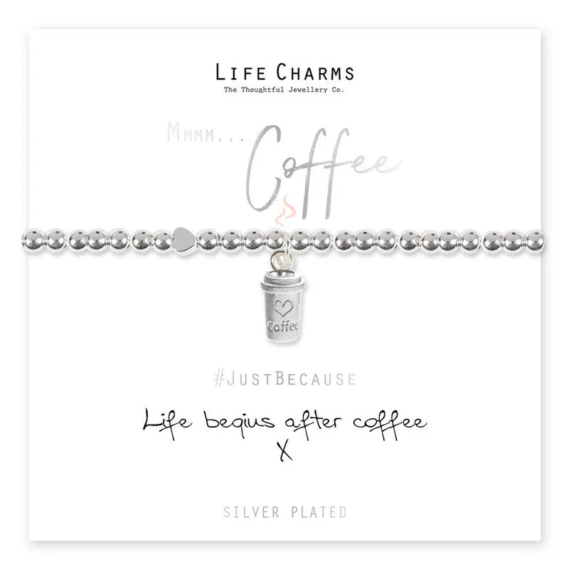 Life charms Life Begins after Coffee Bracelet