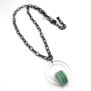 Light Jade Green Arch Carved Deco Chain Necklace