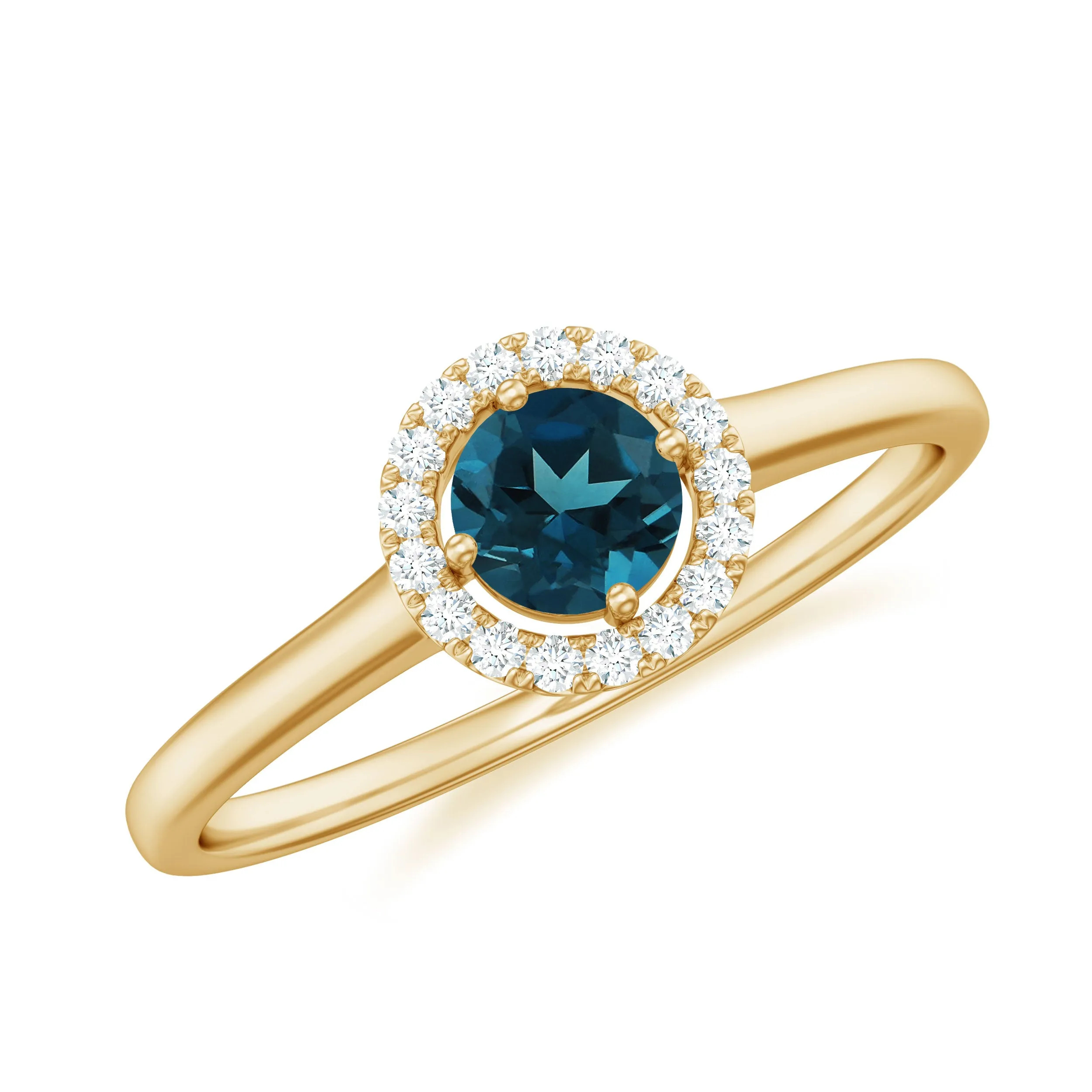 London Blue Topaz Halo Engagement Ring with Diamond