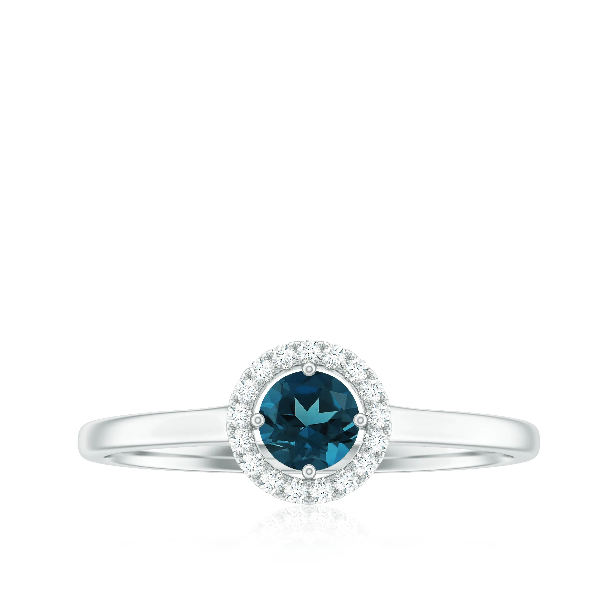 London Blue Topaz Halo Engagement Ring with Diamond