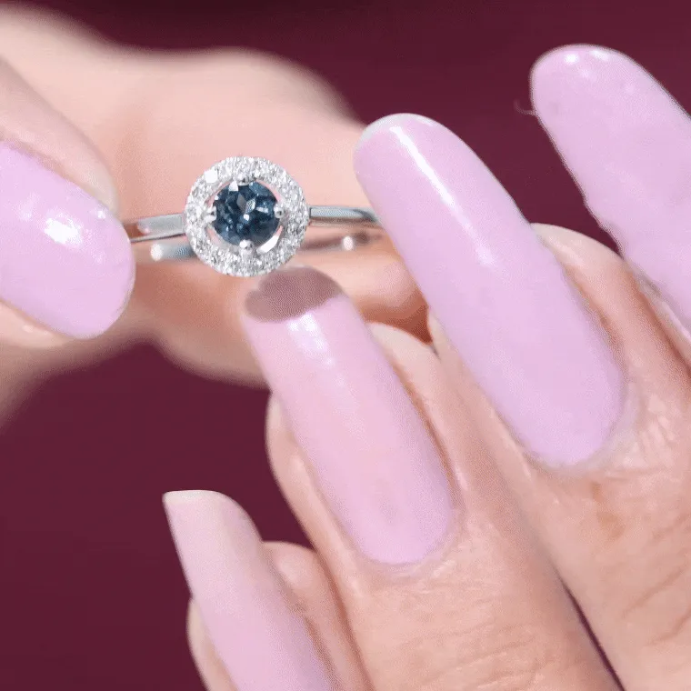 London Blue Topaz Halo Engagement Ring with Diamond