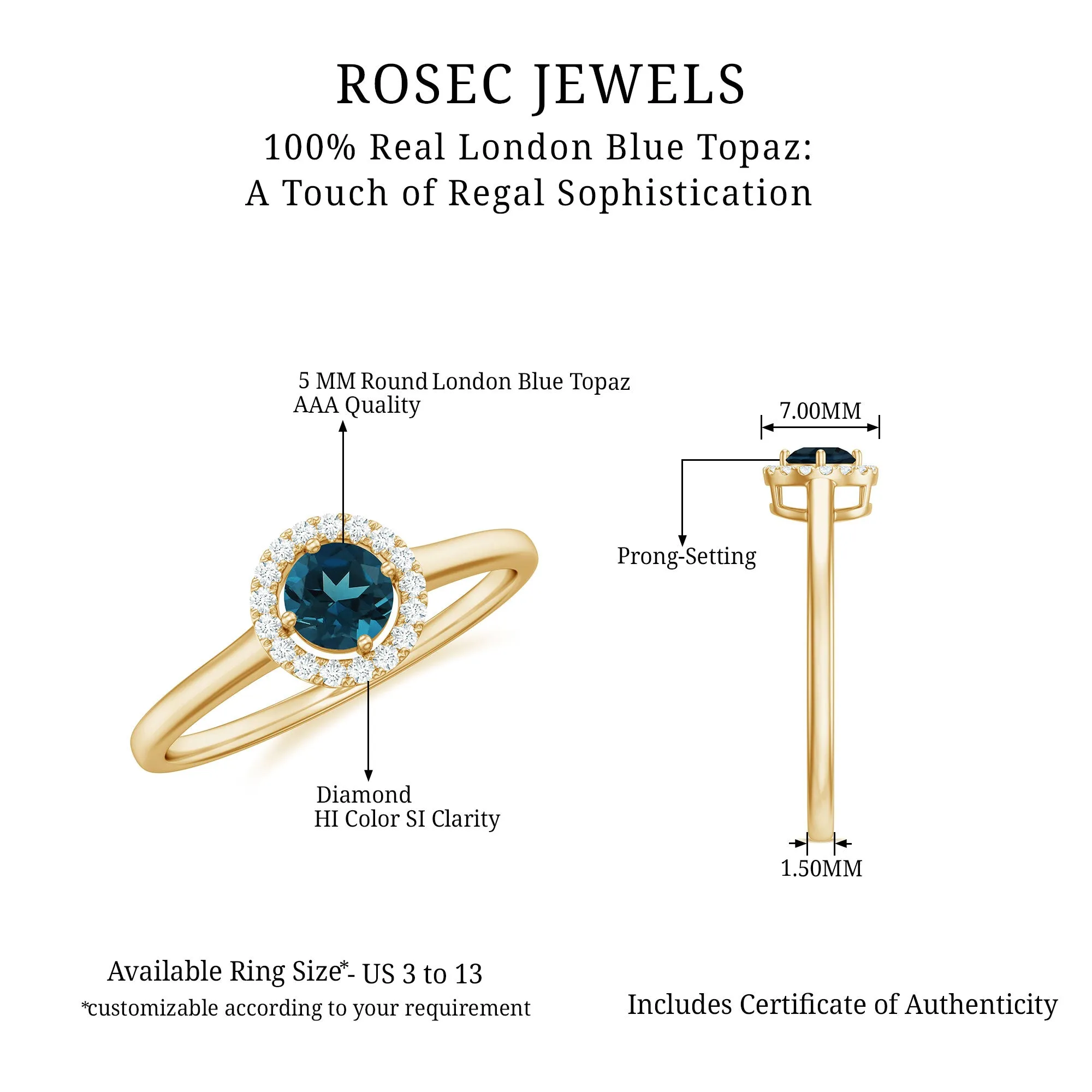 London Blue Topaz Halo Engagement Ring with Diamond