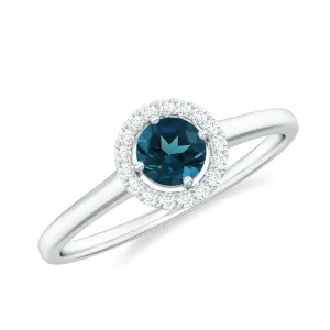 London Blue Topaz Halo Engagement Ring with Diamond