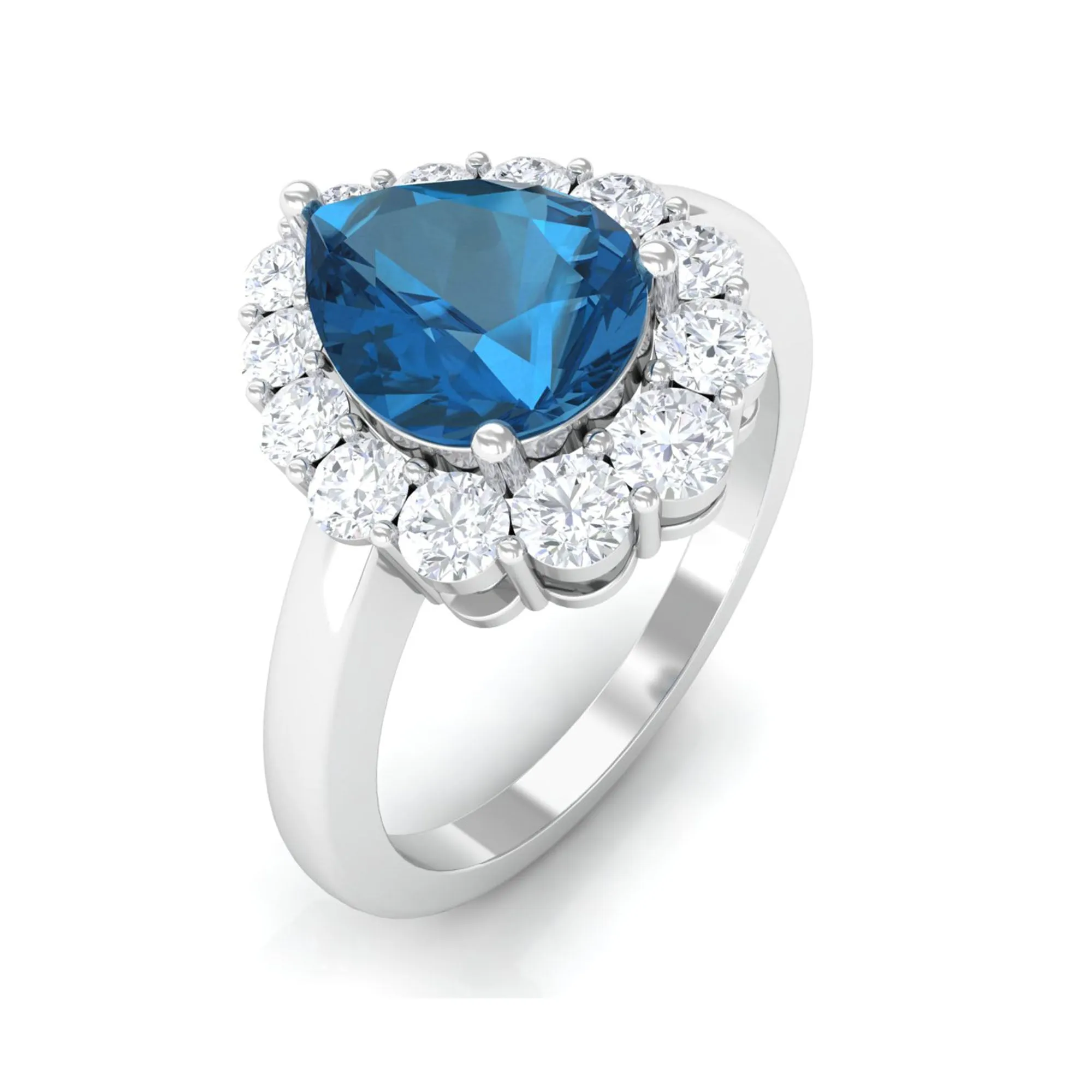 London Blue Topaz Teardrop Engagement Ring with Diamond