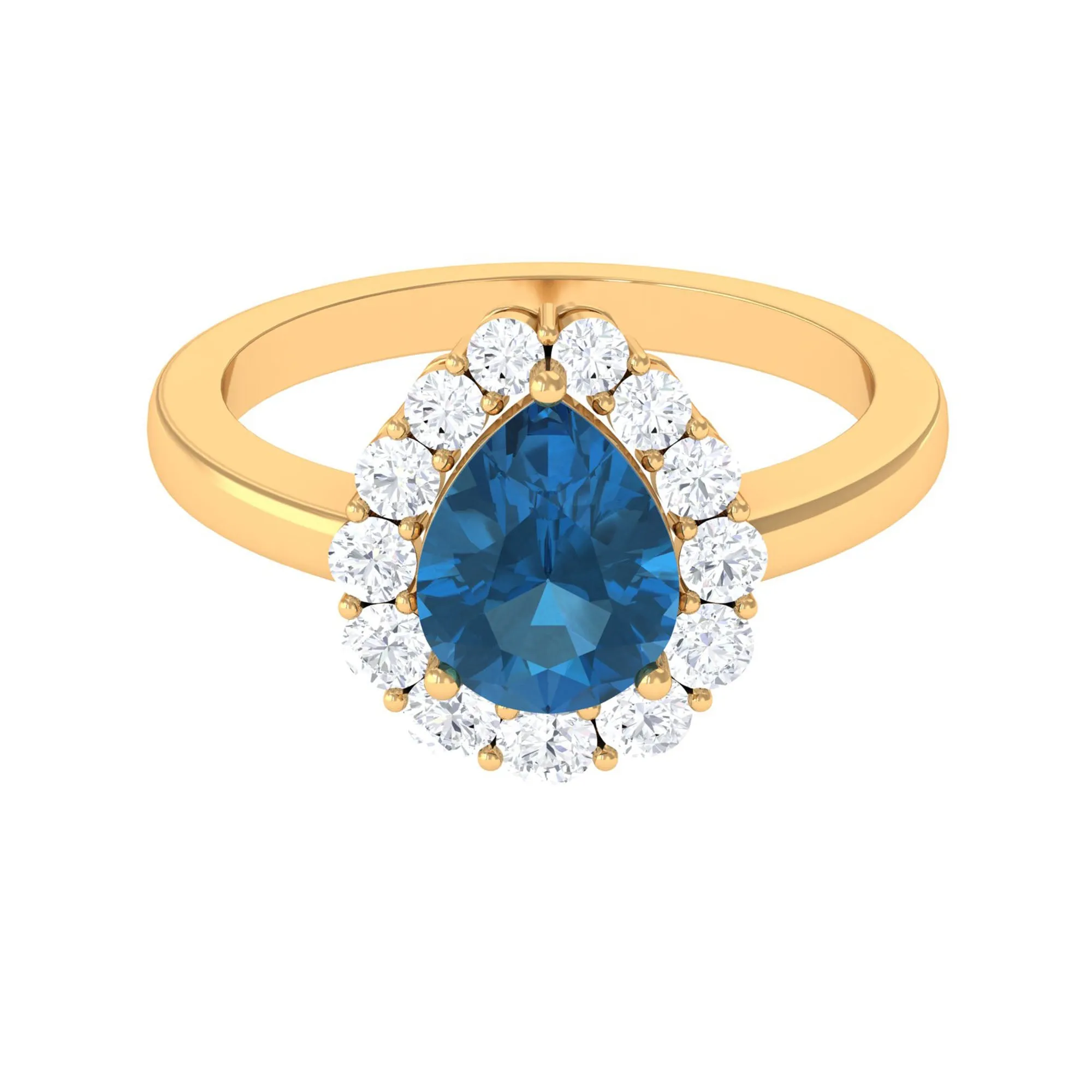 London Blue Topaz Teardrop Engagement Ring with Diamond