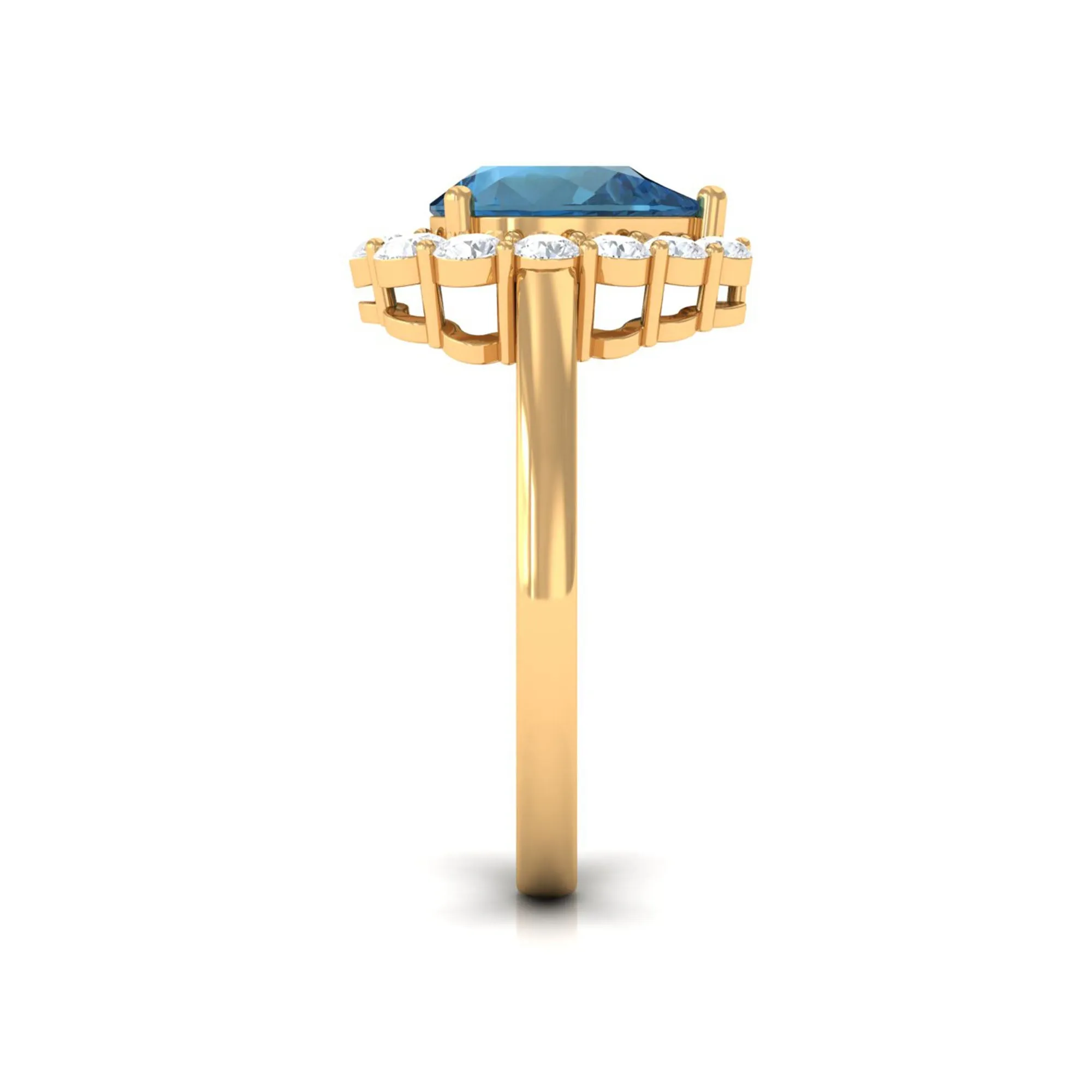 London Blue Topaz Teardrop Engagement Ring with Diamond