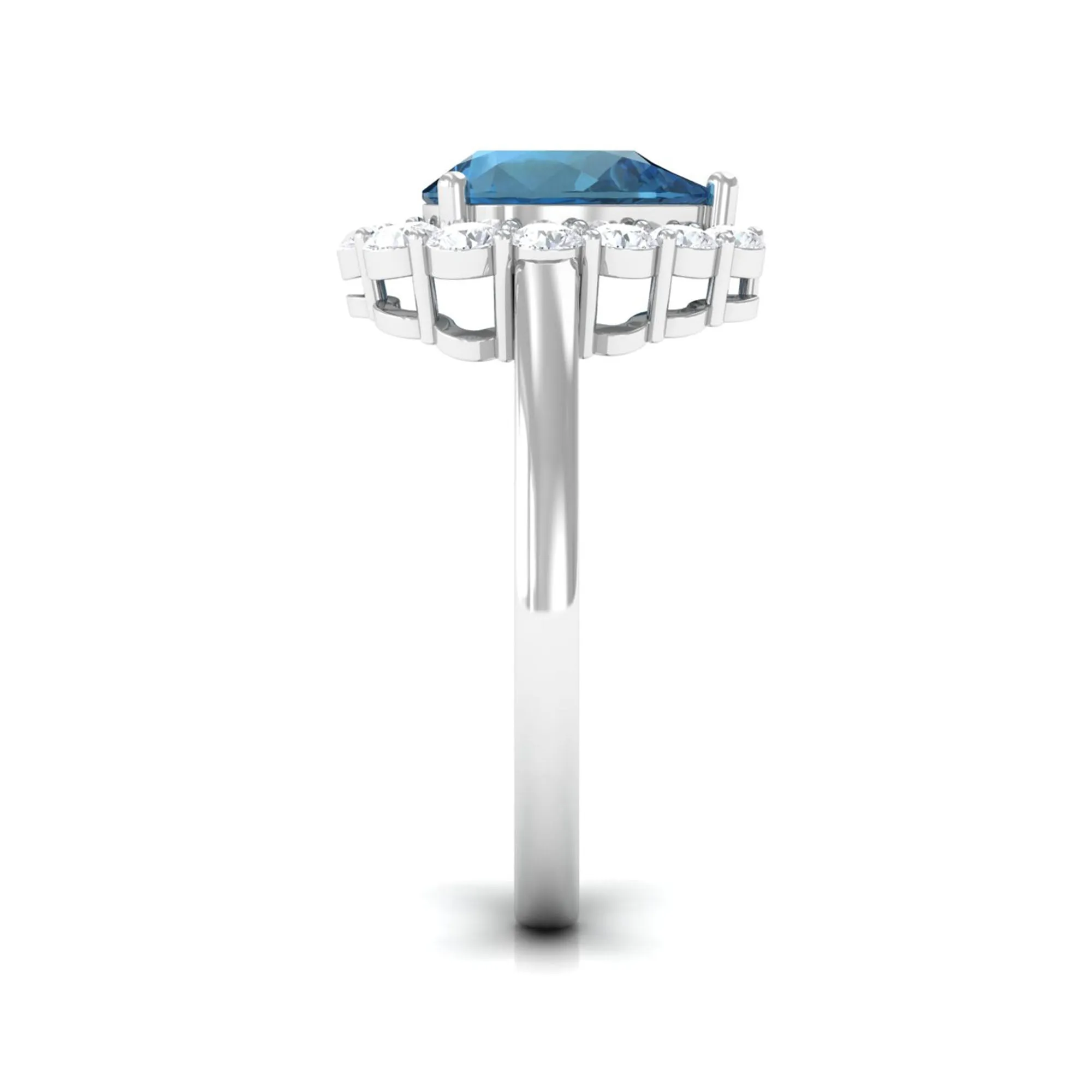 London Blue Topaz Teardrop Engagement Ring with Diamond