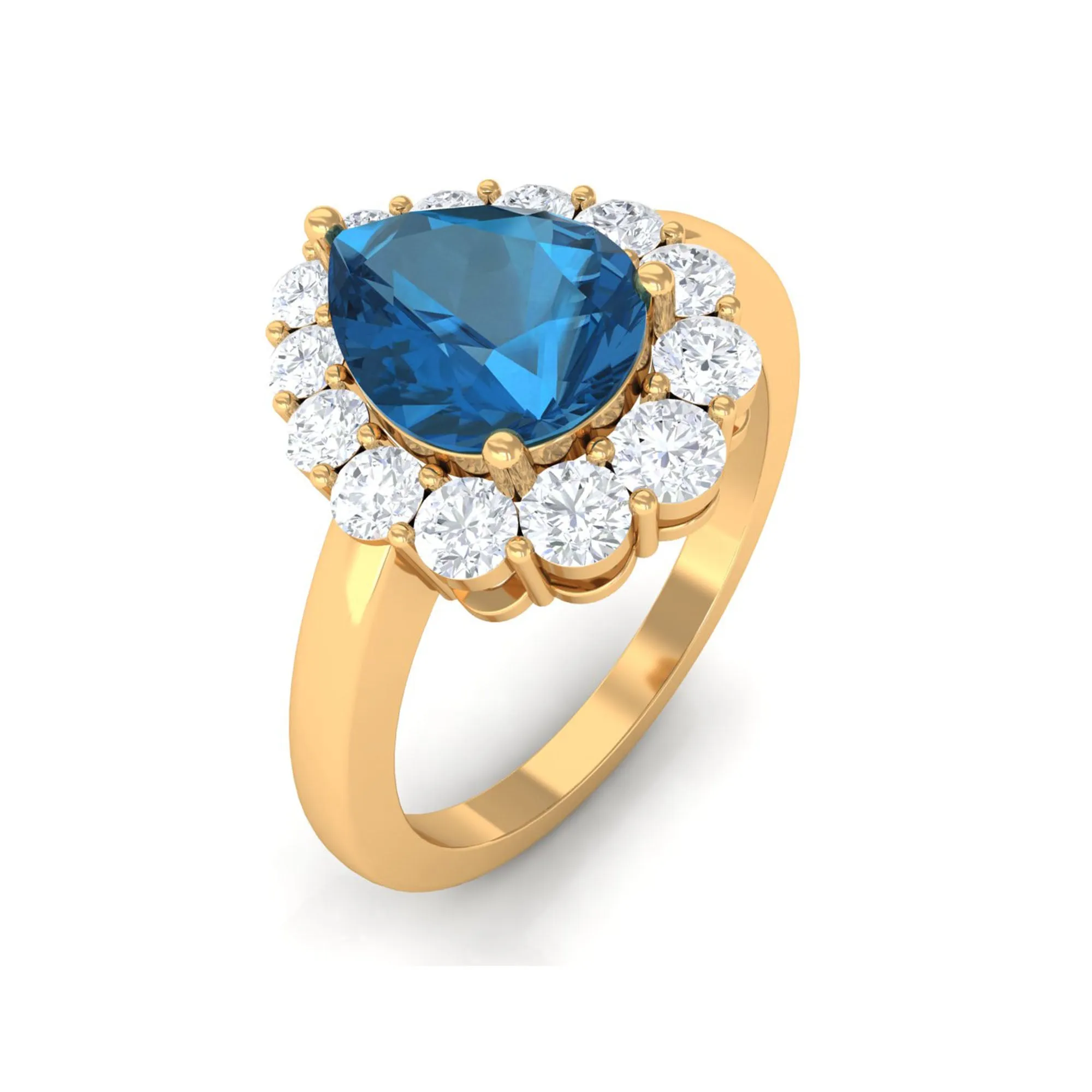 London Blue Topaz Teardrop Engagement Ring with Diamond
