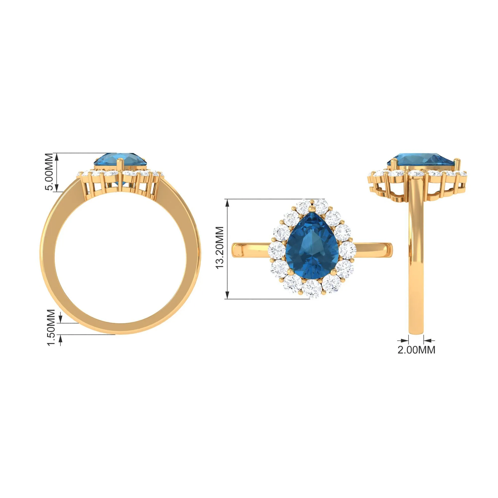 London Blue Topaz Teardrop Engagement Ring with Diamond