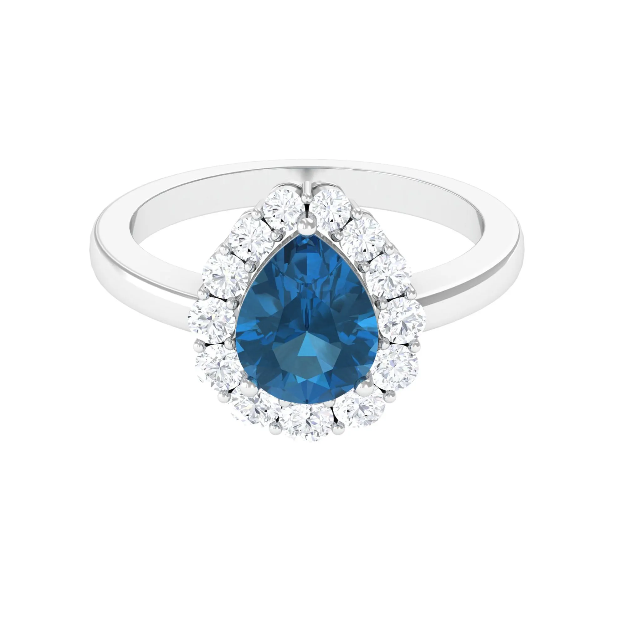London Blue Topaz Teardrop Engagement Ring with Diamond