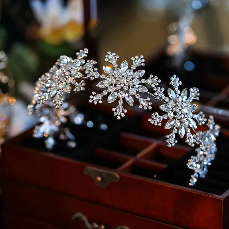 Luxury Crystal Snowflake Hairband Floral Bridal Tiaras Baroque Crown