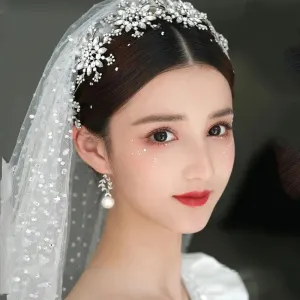 Luxury Crystal Snowflake Hairband Floral Bridal Tiaras Baroque Crown
