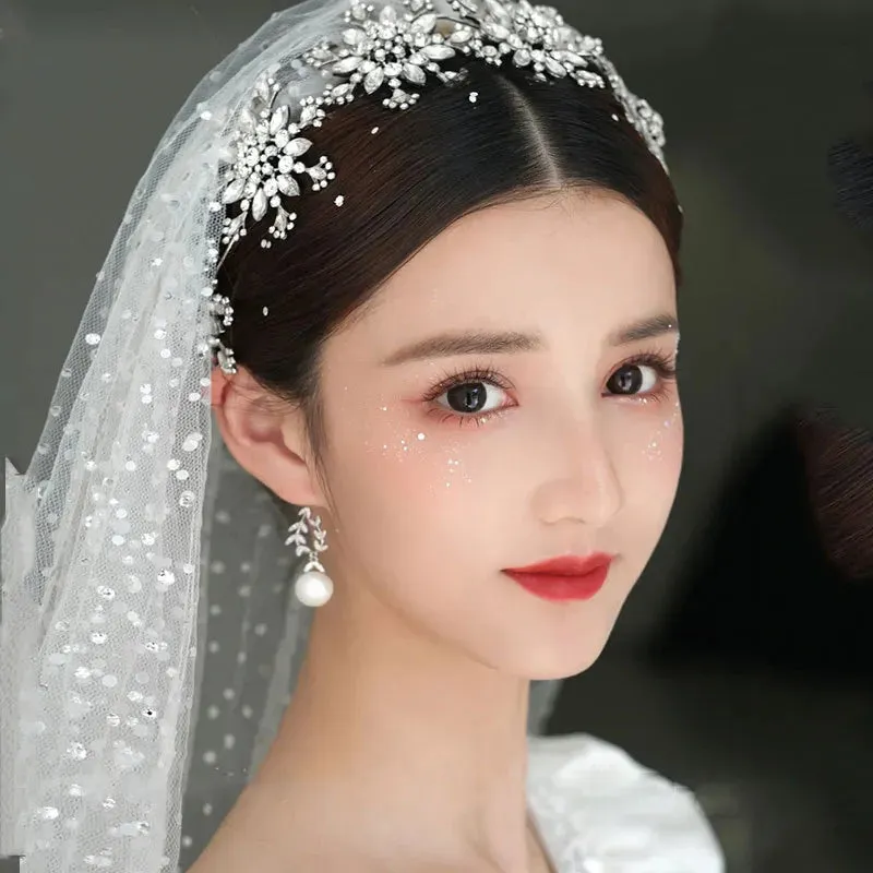 Luxury Crystal Snowflake Hairband Floral Bridal Tiaras Baroque Crown