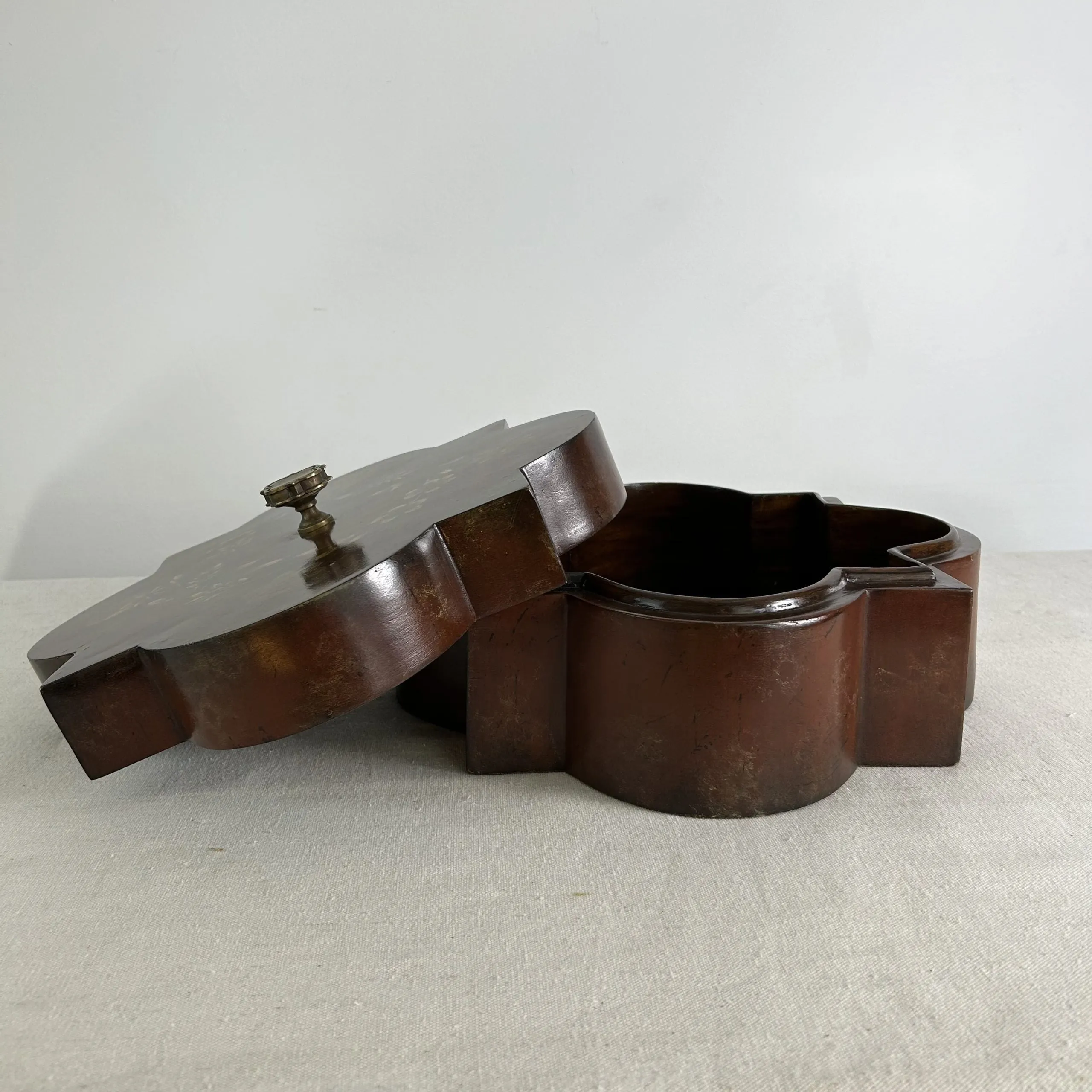 Maitland-Smith Wood Box, Hand Painted Flowers, Ornately Carved