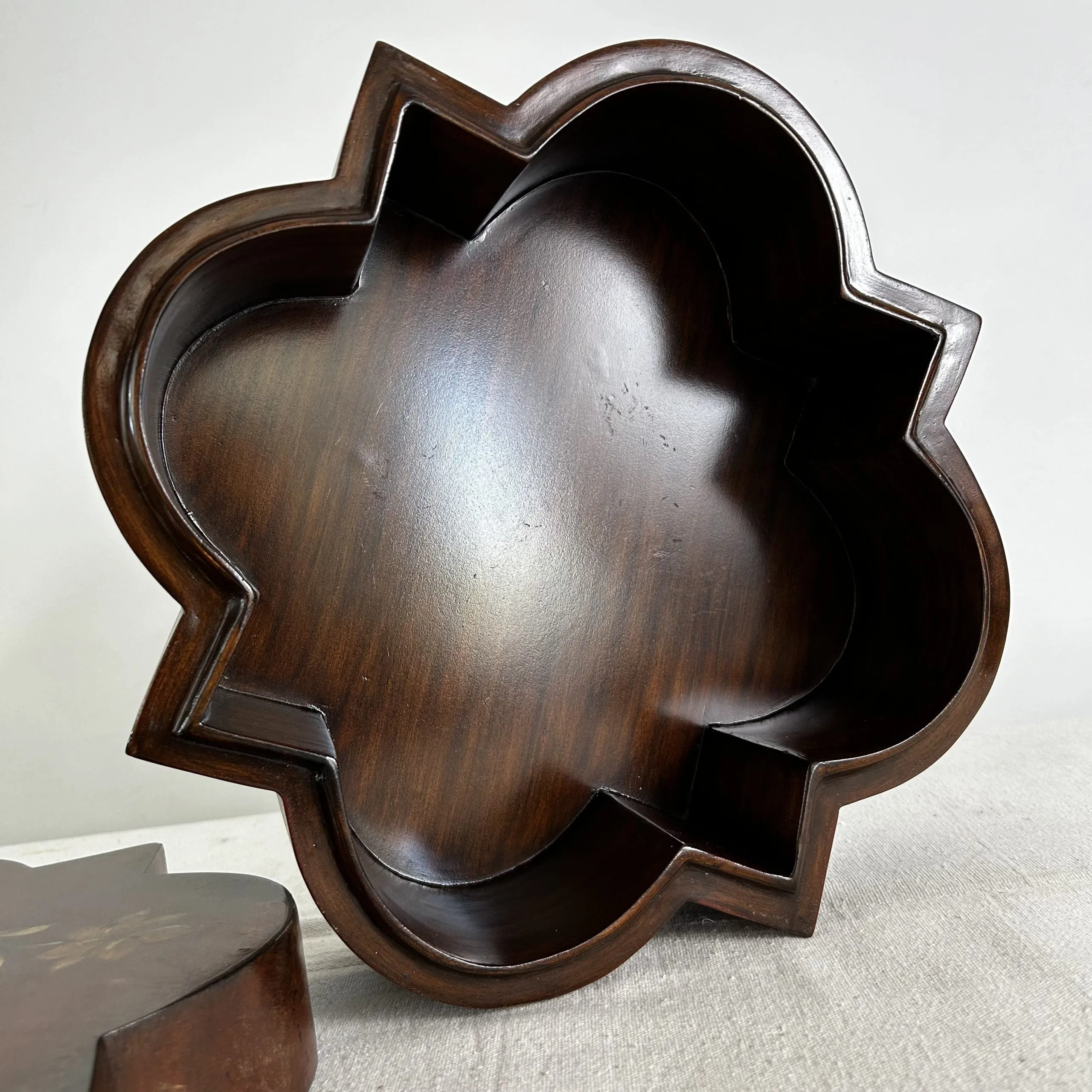 Maitland-Smith Wood Box, Hand Painted Flowers, Ornately Carved