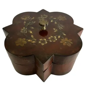 Maitland-Smith Wood Box, Hand Painted Flowers, Ornately Carved