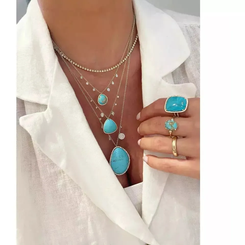 Meira T Turquoise and Diamond White  Gold Statement Necklace