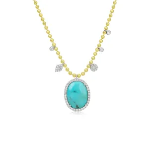 Meira T Turquoise and Diamond Yellow Gold Ball Chain Necklace