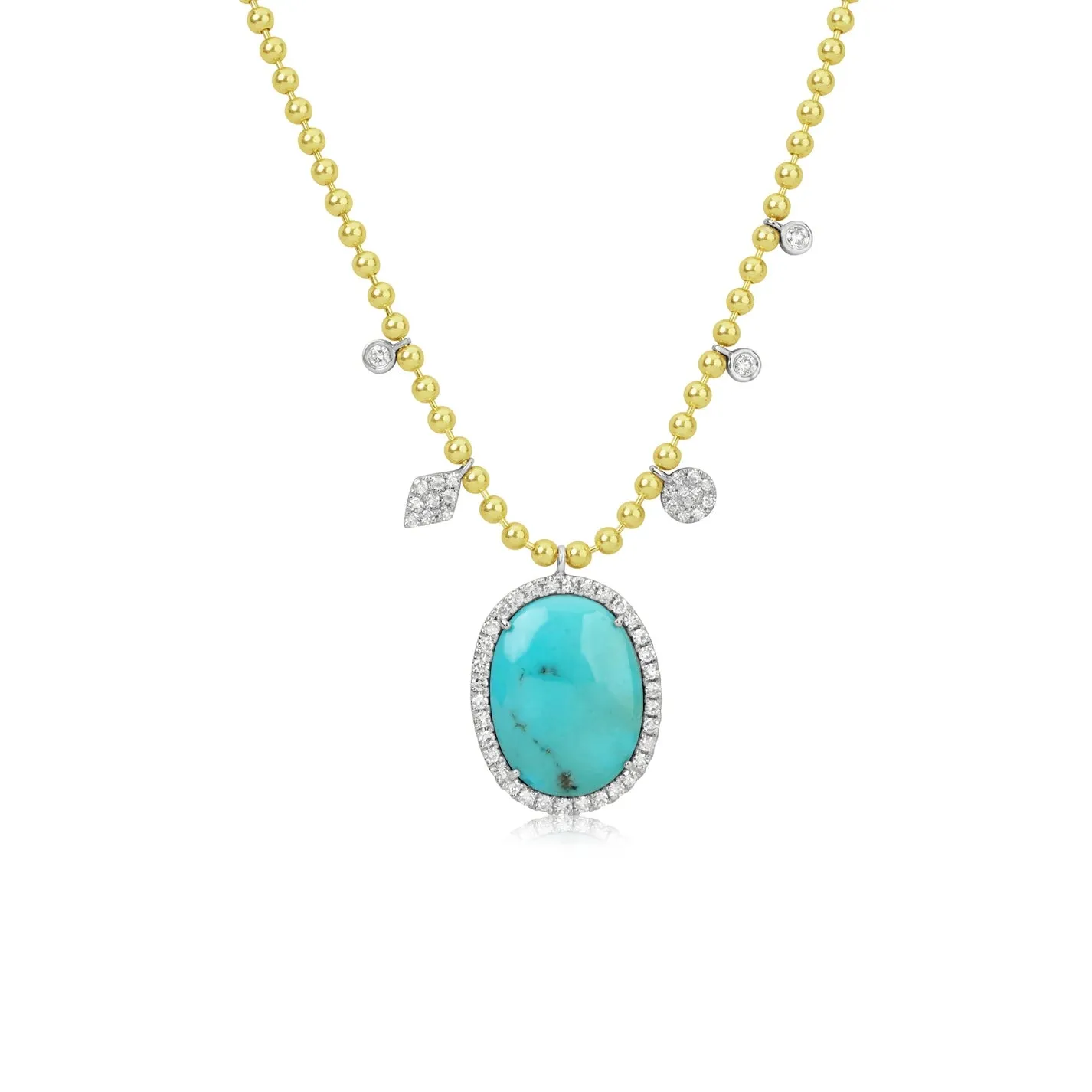 Meira T Turquoise and Diamond Yellow Gold Ball Chain Necklace